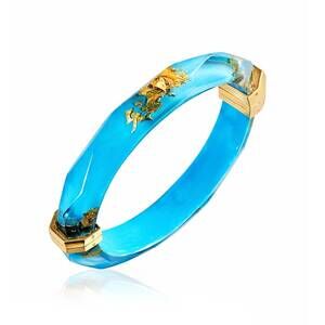 NEW GOLD & HONEY women's thin faceted lucite bangles in turquoise gold leaf